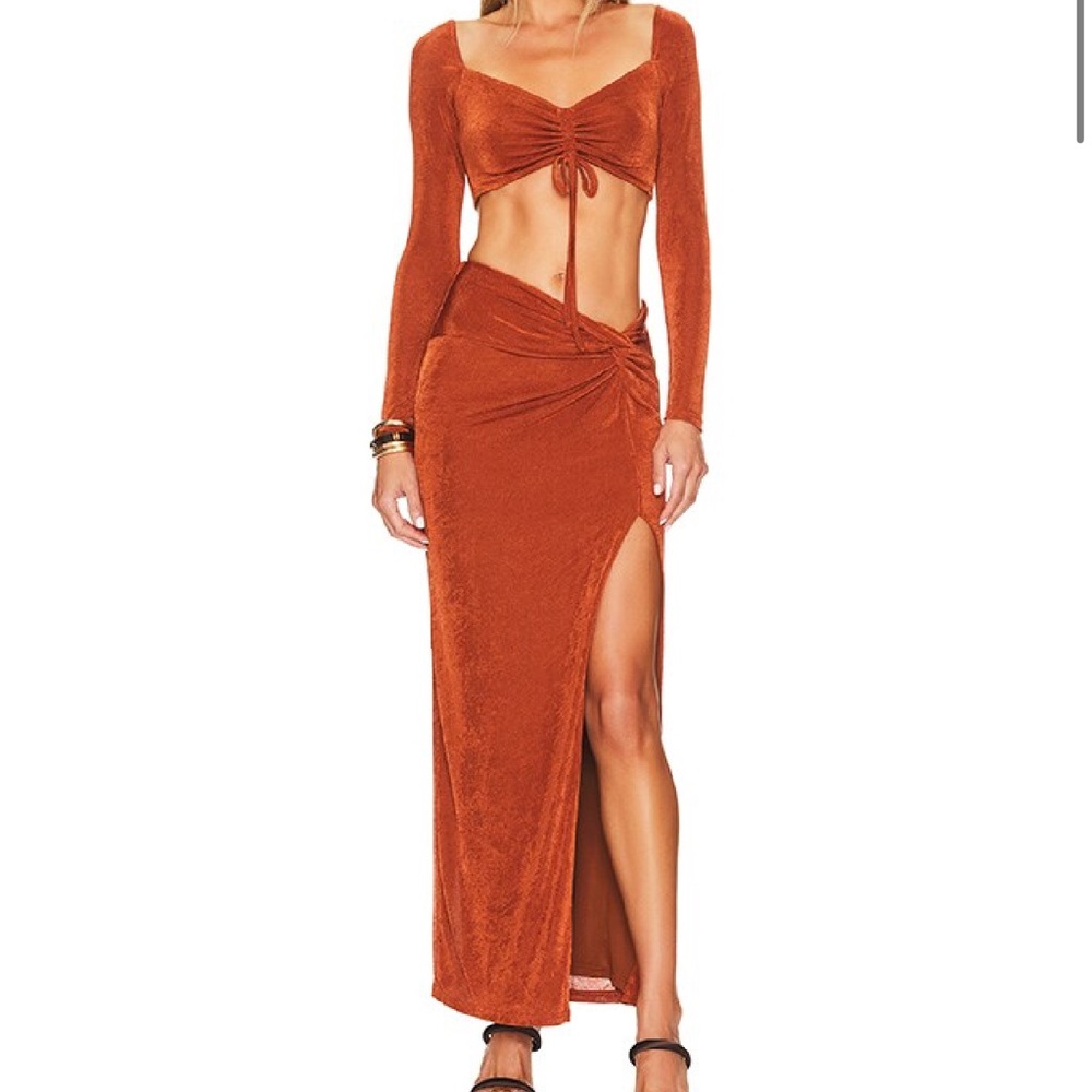Anai ruched maxi set - rust color